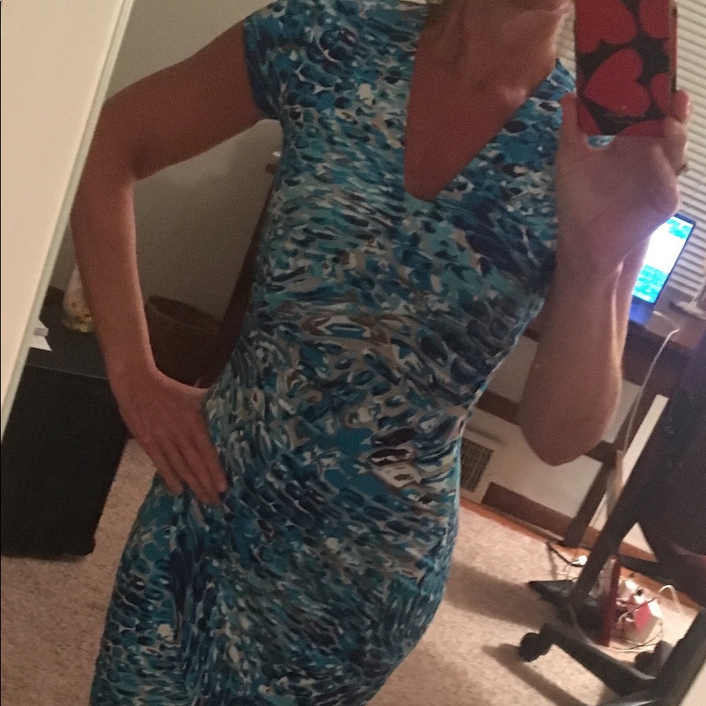 Cache faux wrap bodycon dress XS